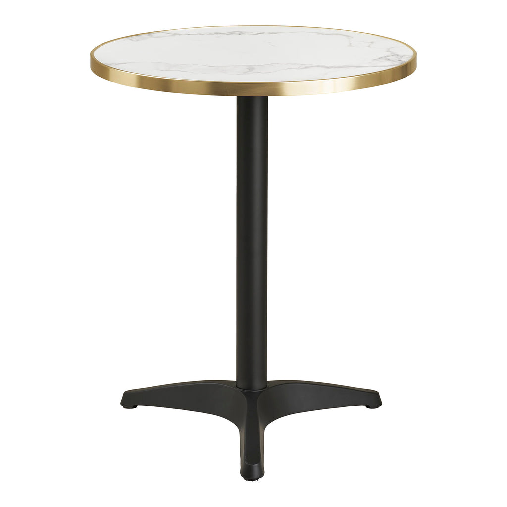 Bistrotafel - Marmerlook, wit met gouden rand, zwarte poten, aluminium Ø60x73 cm