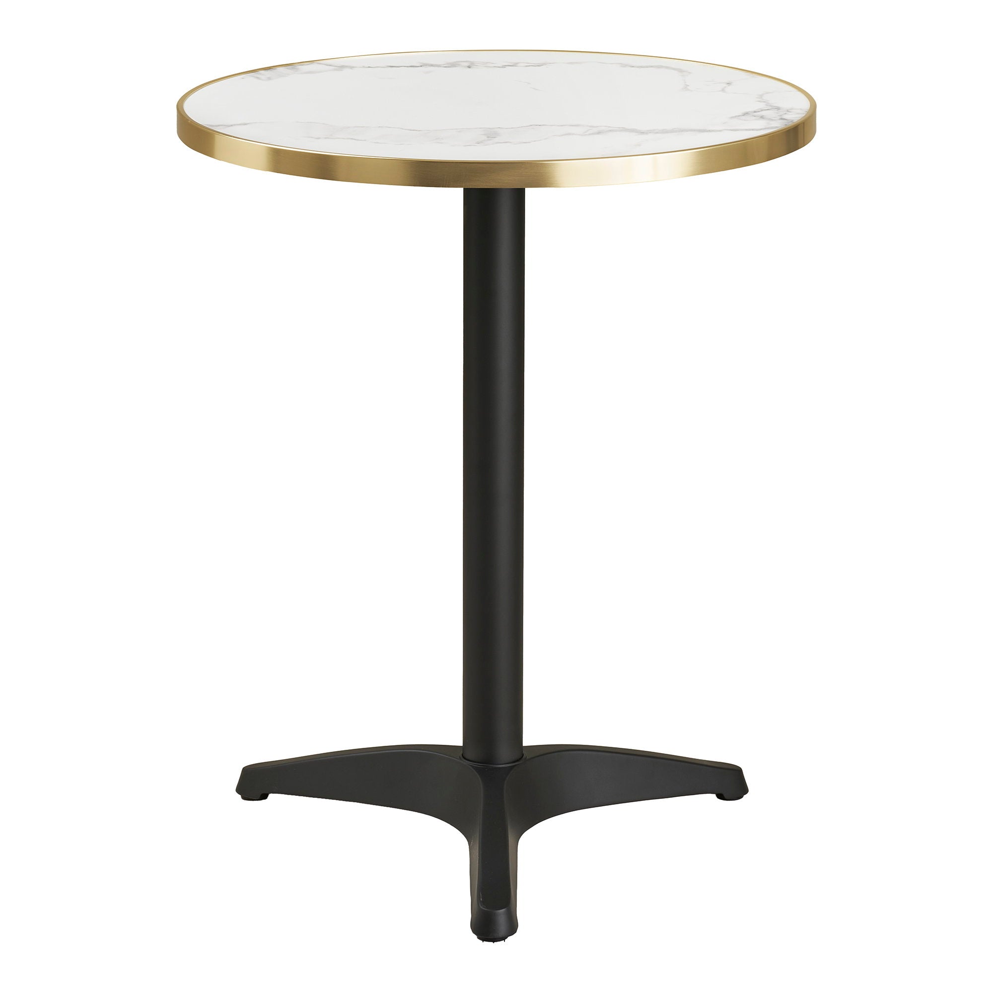 Bistrotafel - Marmerlook, wit met gouden rand, zwarte poten, aluminium Ø60x73 cm