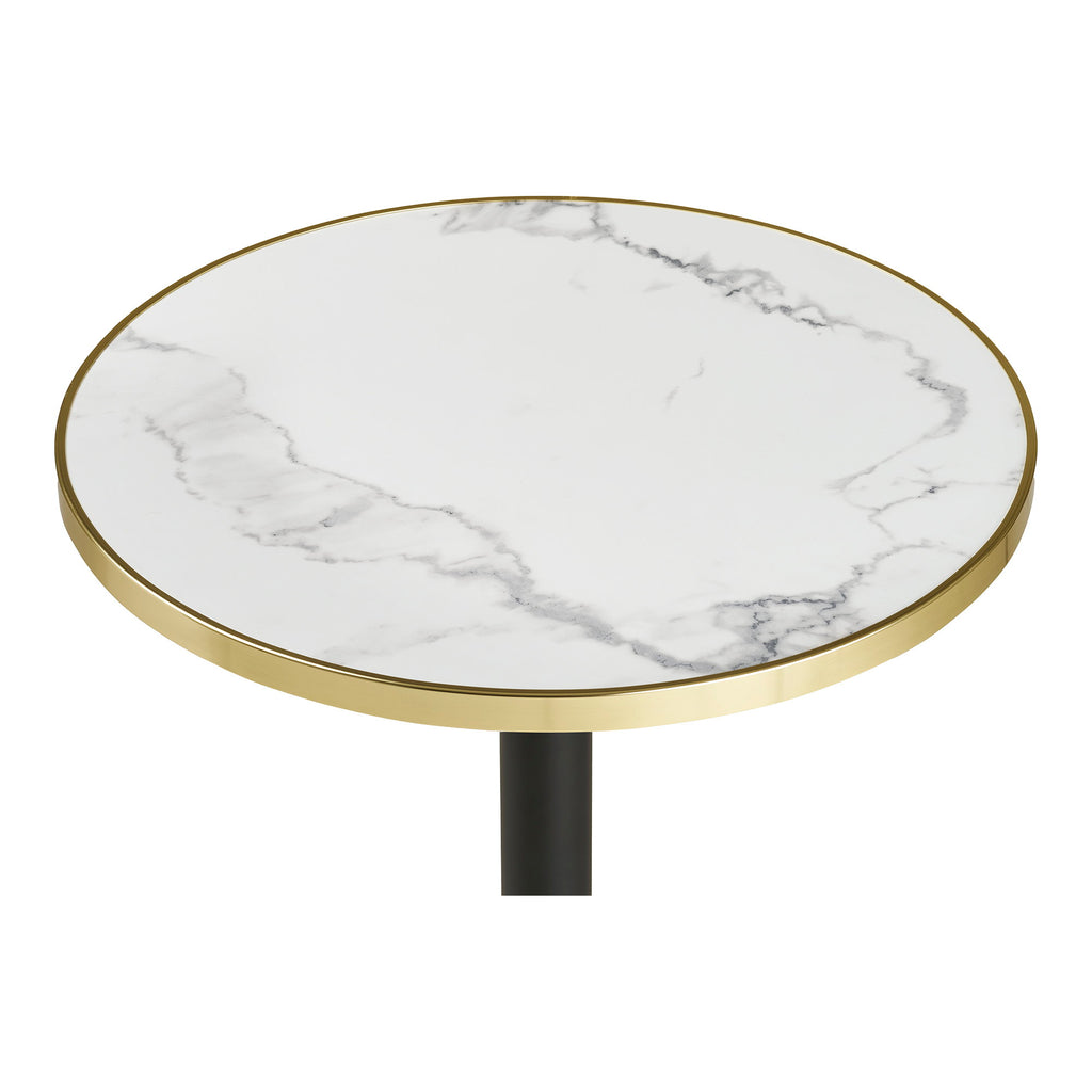 Bistrotafel - Marmerlook, wit met gouden rand, zwarte poten, aluminium Ø60x73 cm