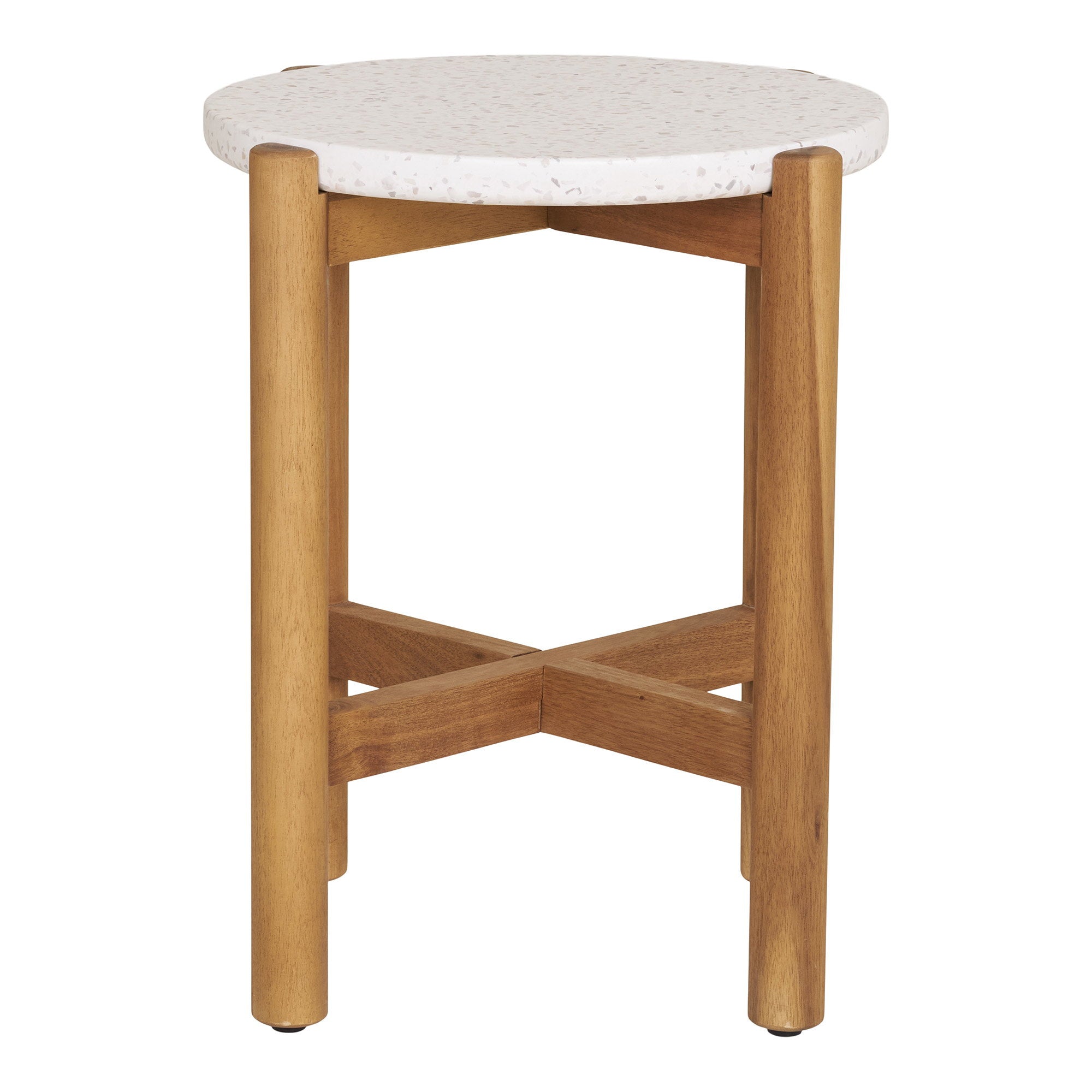 Terracina Side Table - Side table, acacia wood/terrazzo, white/natural Ø37x48 cm