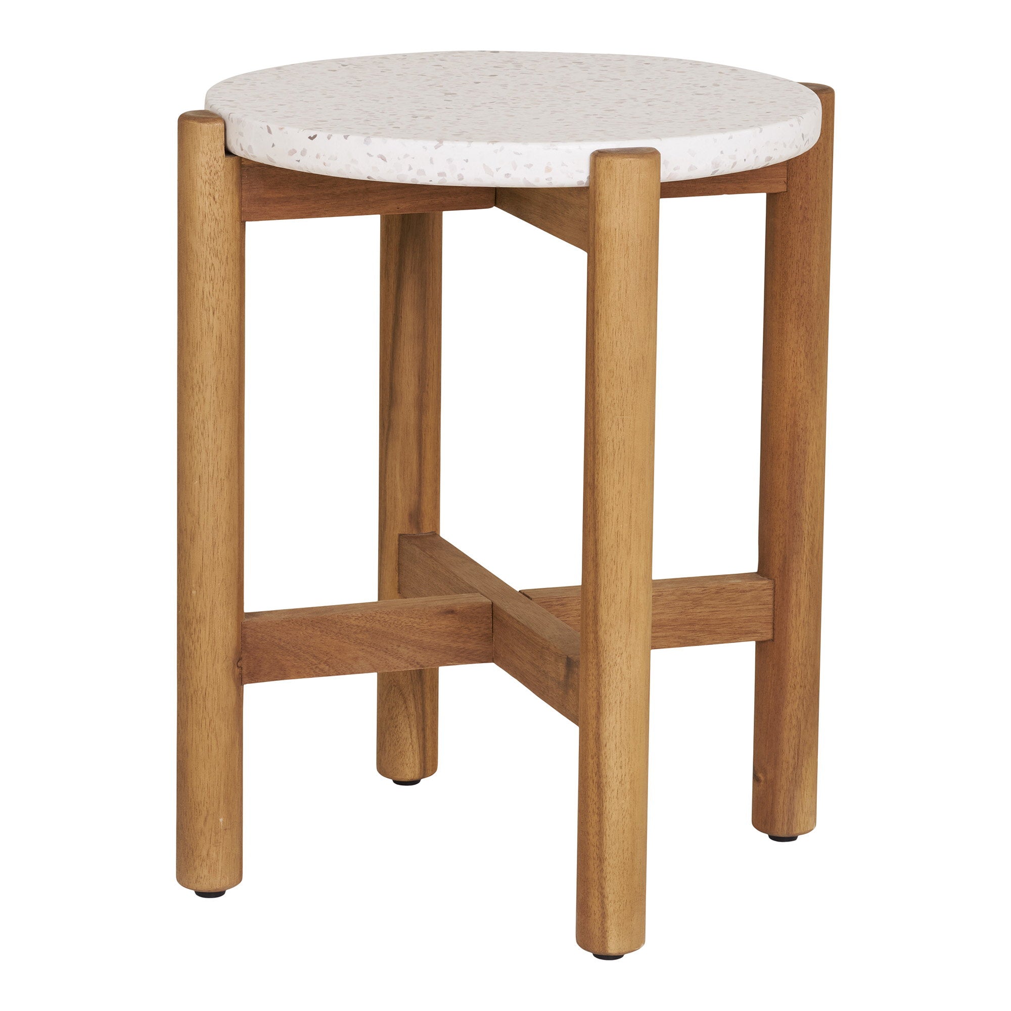 Terracina Side Table - Side table, acacia wood/terrazzo, white/natural Ø37x48 cm