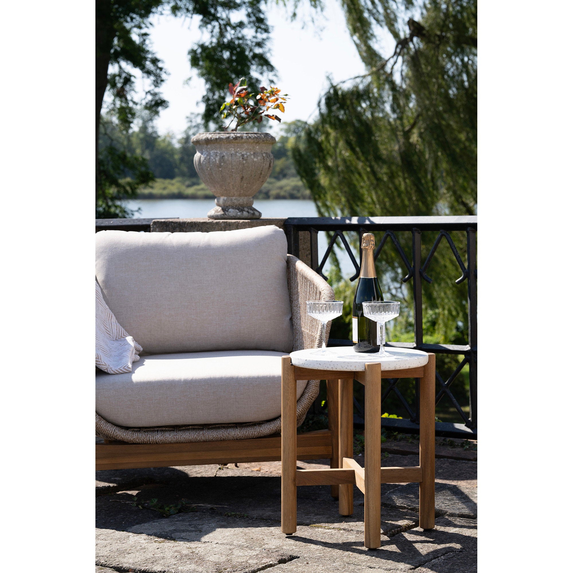 Terracina Side Table - Side table, acacia wood/terrazzo, white/natural Ø37x48 cm