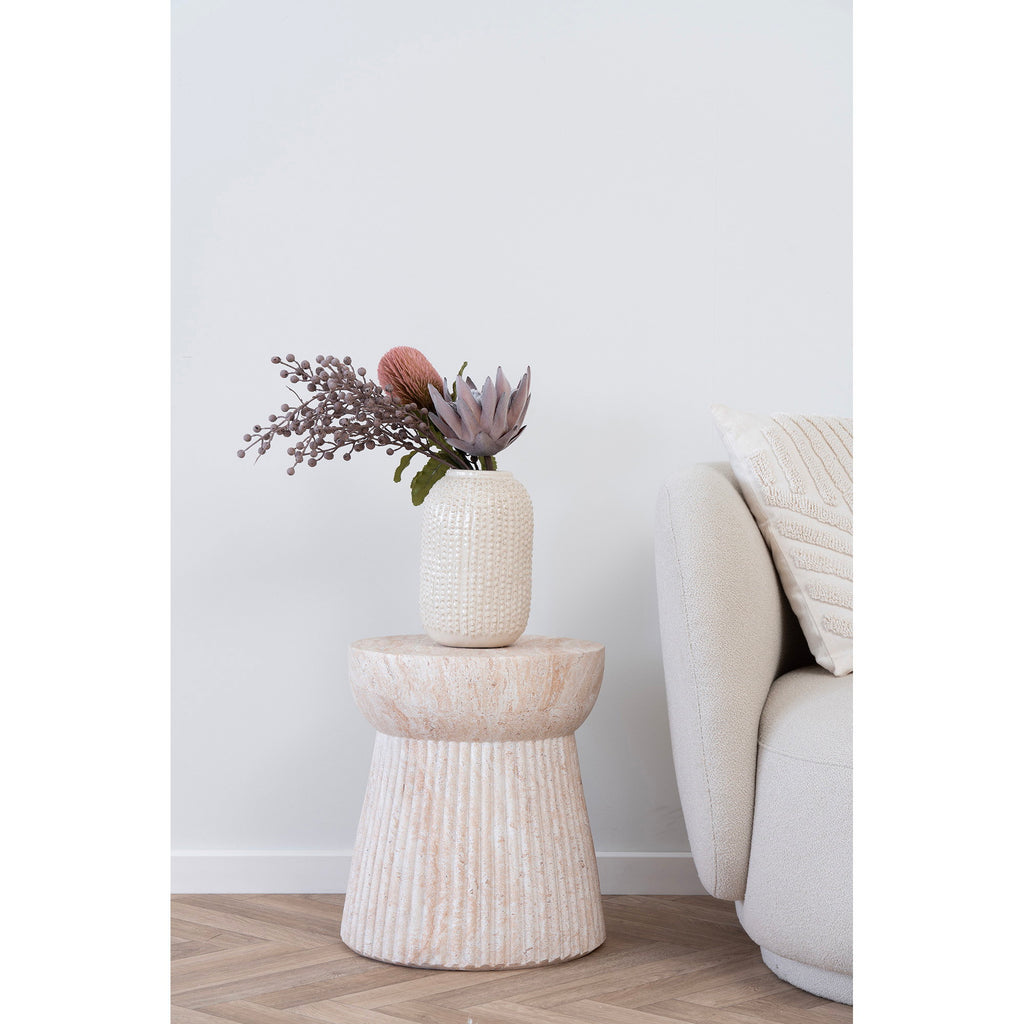 Bonn Side Table - Side table, fiberclay with milled structure, natural Ø37x43 cm