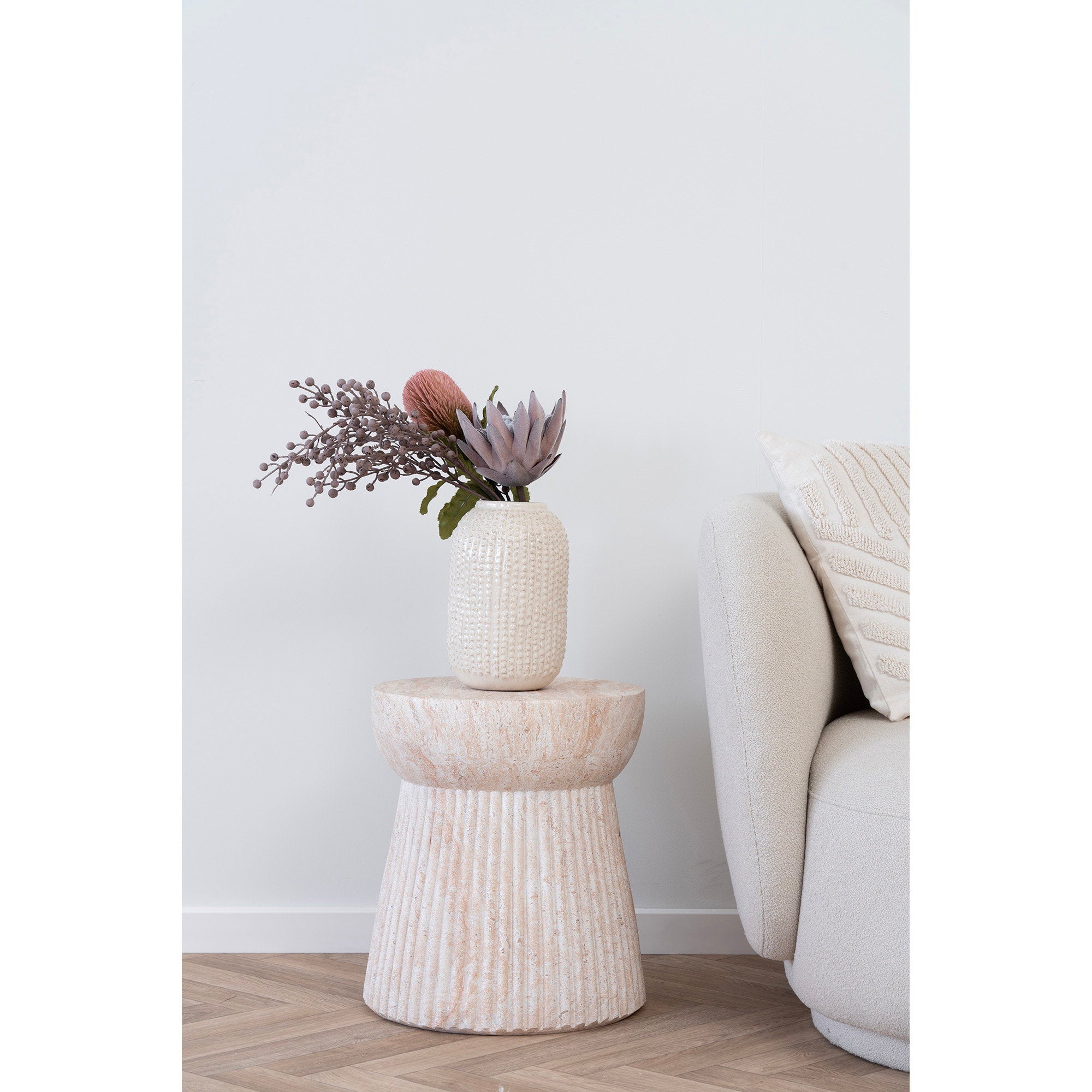 Bonn Side Table - Side table, fiberclay with milled structure, natural Ø37x43 cm