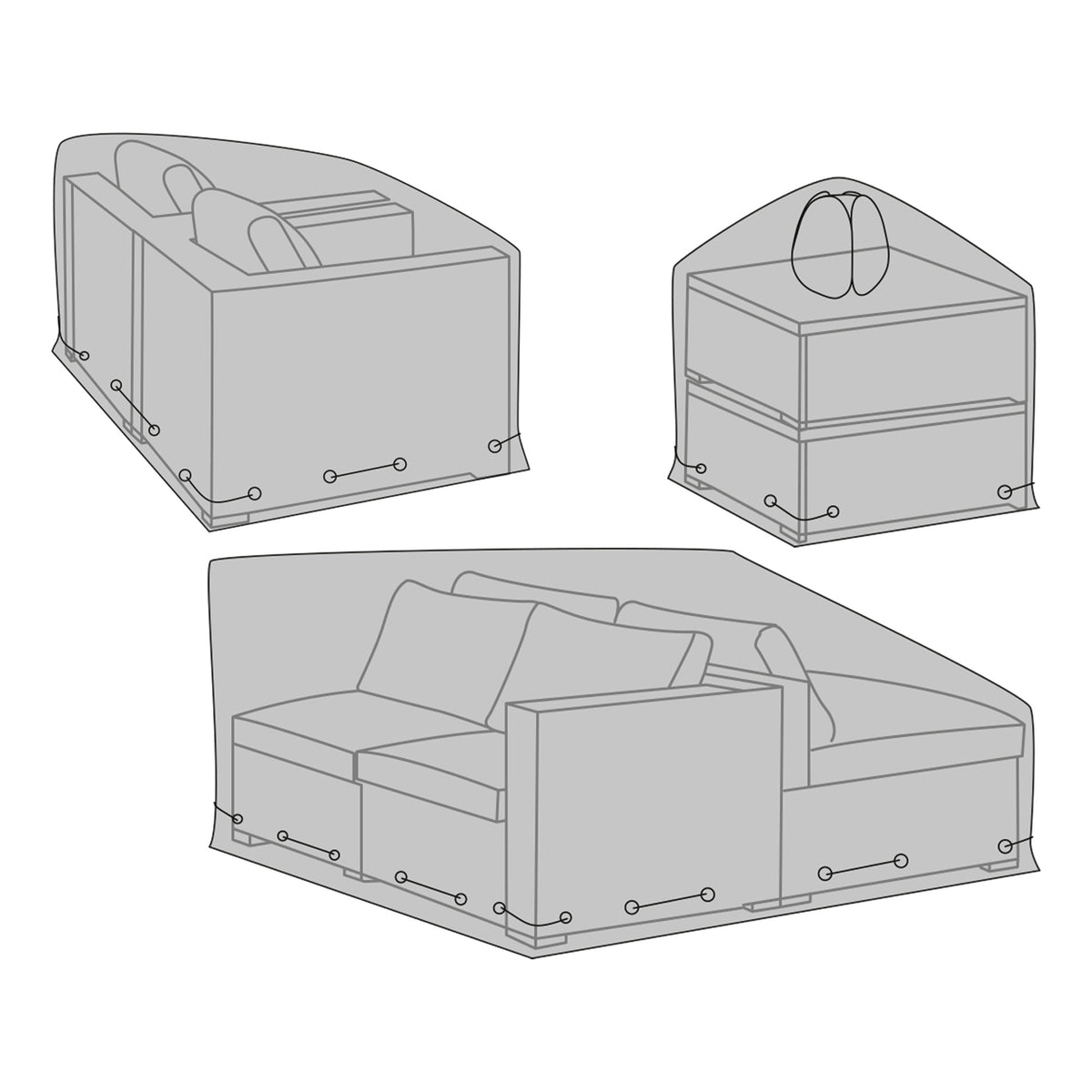 Black Luxury Protective Cover for Modular Lounge Set - Set of 3