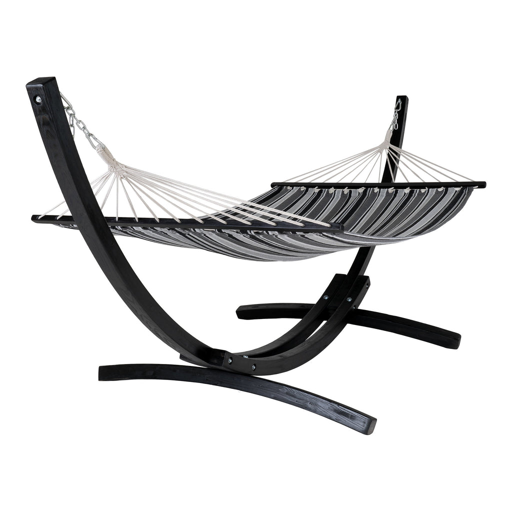 Tripoli Hangmat - Met houten standaard, larikshout, polyester/katoen, zwart/grijs/wit
