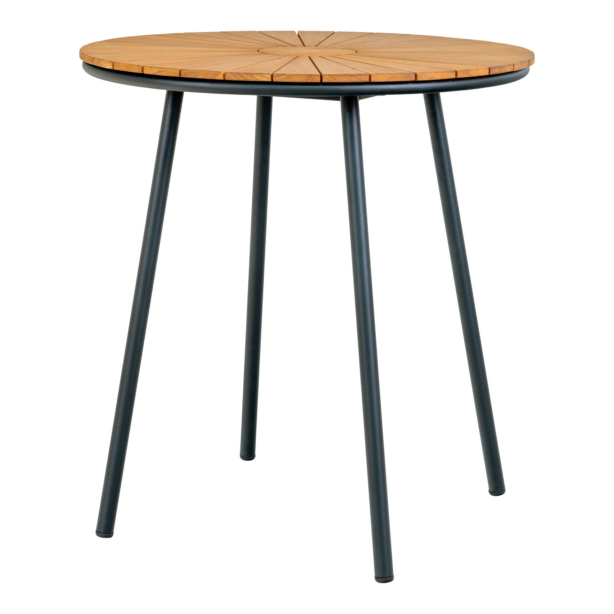 Cleveland Bistrotafel - Teak tafelblad, naturel, zwarte poten Ø70x74 cm