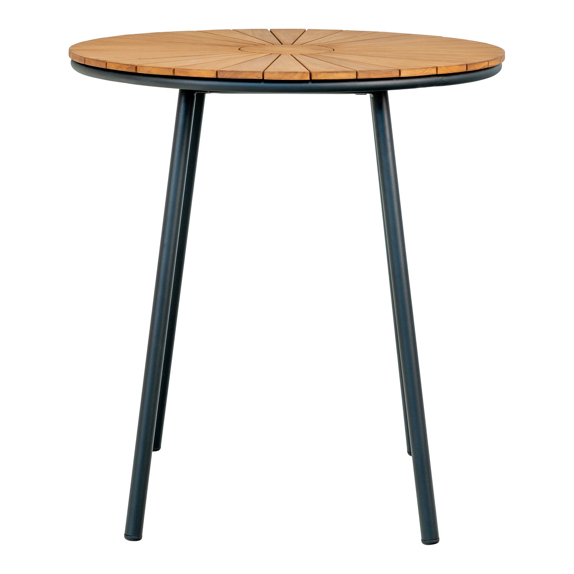 Cleveland Bistrotafel - Teak tafelblad, naturel, zwarte poten Ø70x74 cm