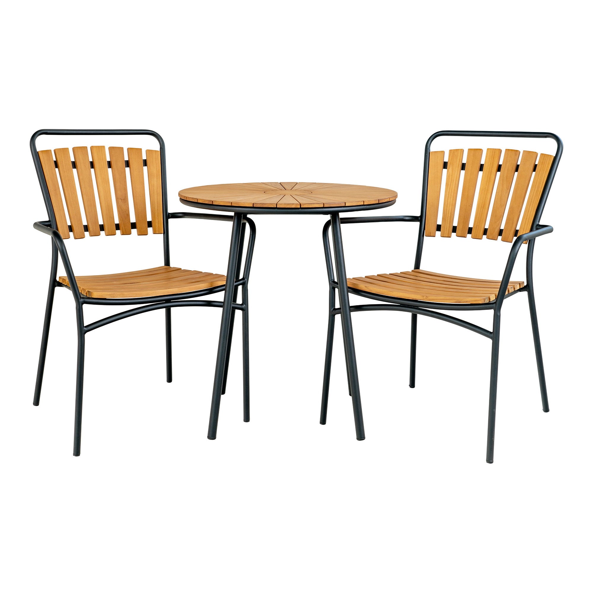 Cleveland Bistrotafel - Teak tafelblad, naturel, zwarte poten Ø70x74 cm