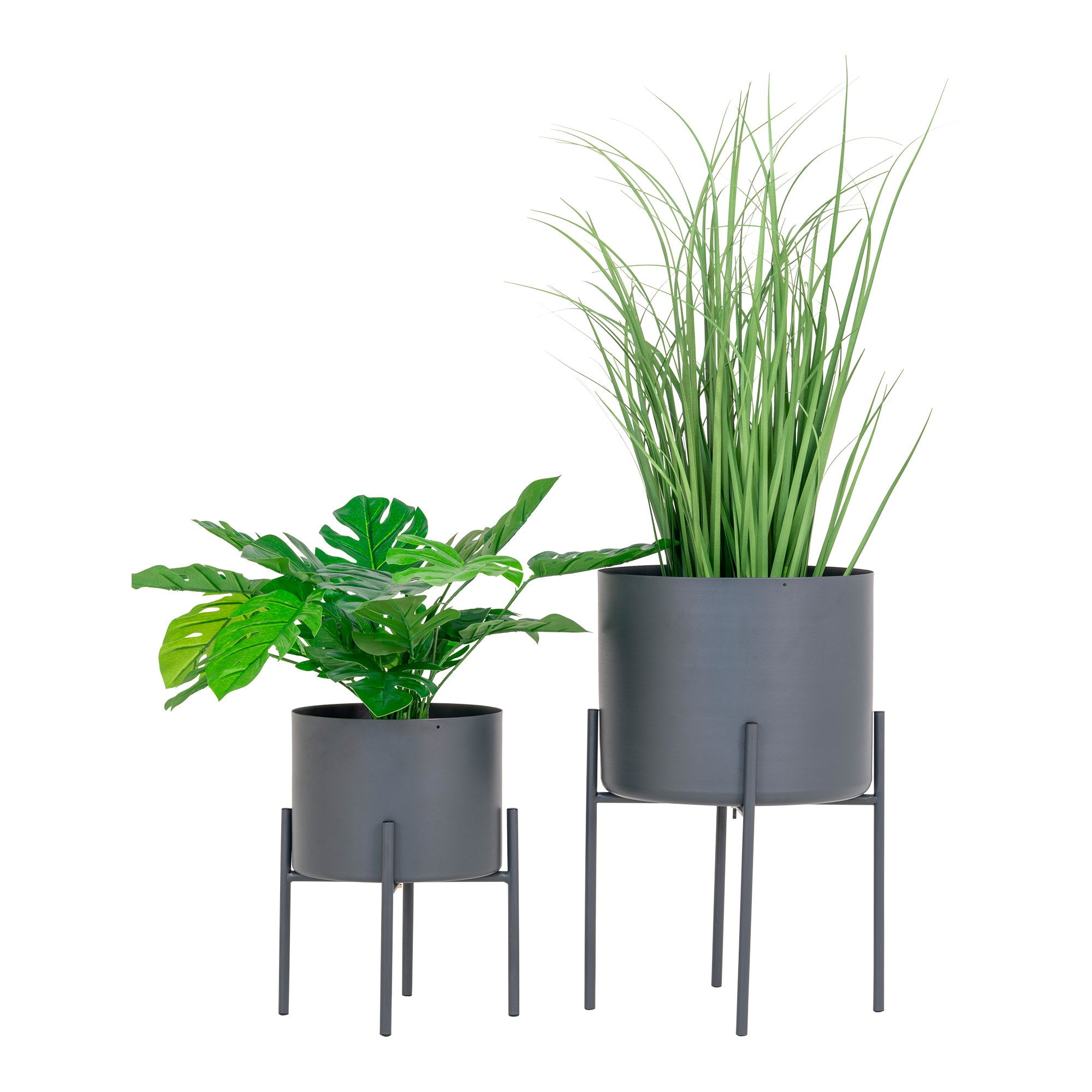 Pavia Bloempotten - Bloempotten, staal, grijs (set van 2)