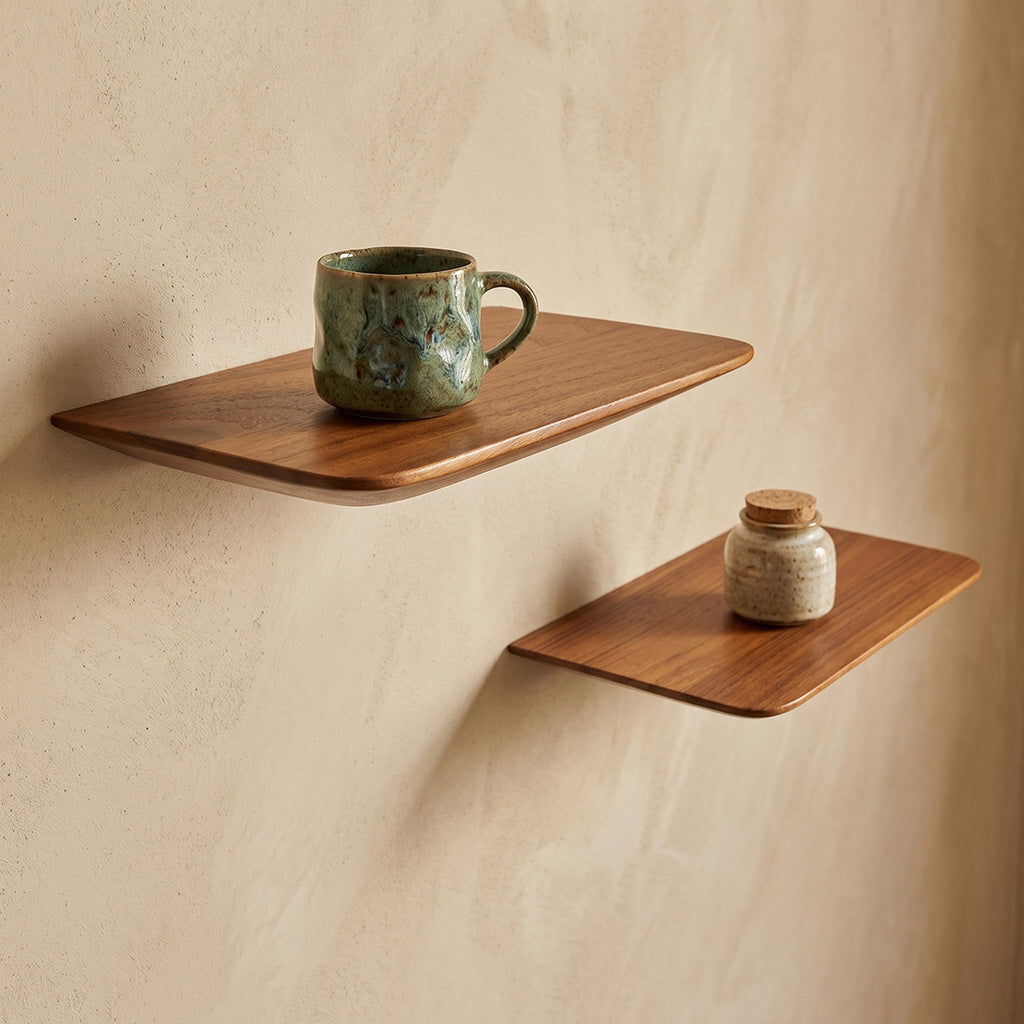 Craftsman teakhouten wandplank - (set van 2) 25 cm