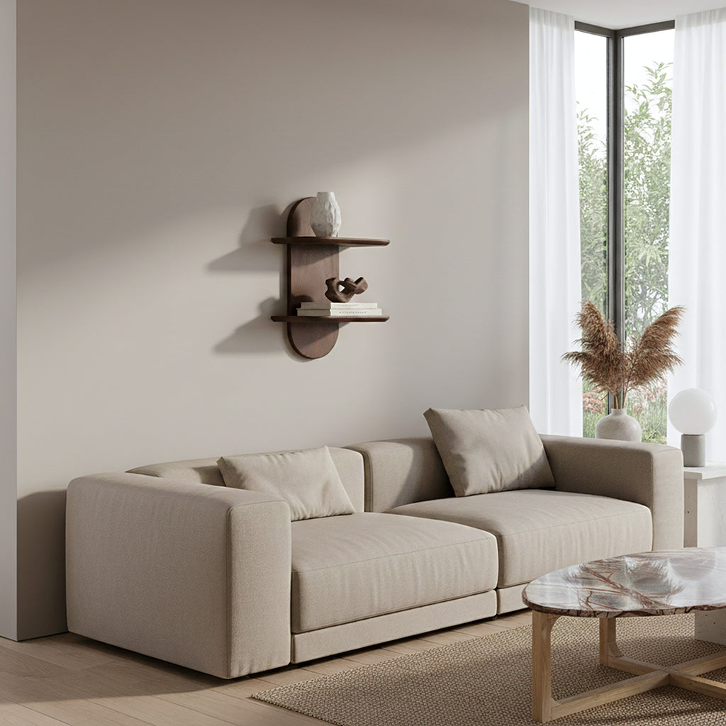 Bullnose mangohouten wandplank dubbel