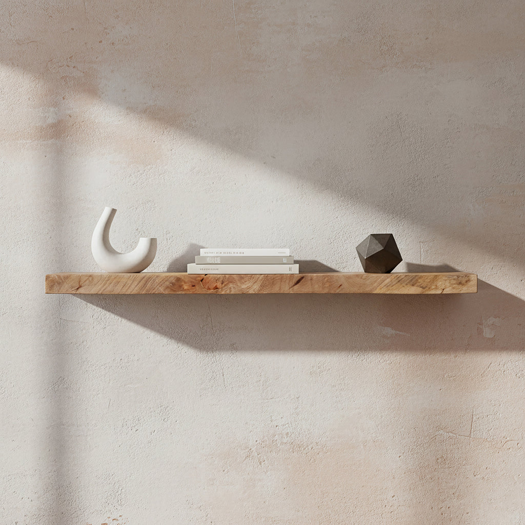 Mangohouten zwevende wandplank - 80x18x3,8 cm