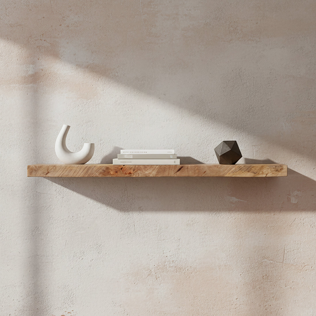 Mangohouten zwevende wandplank - 80x18x3,8 cm