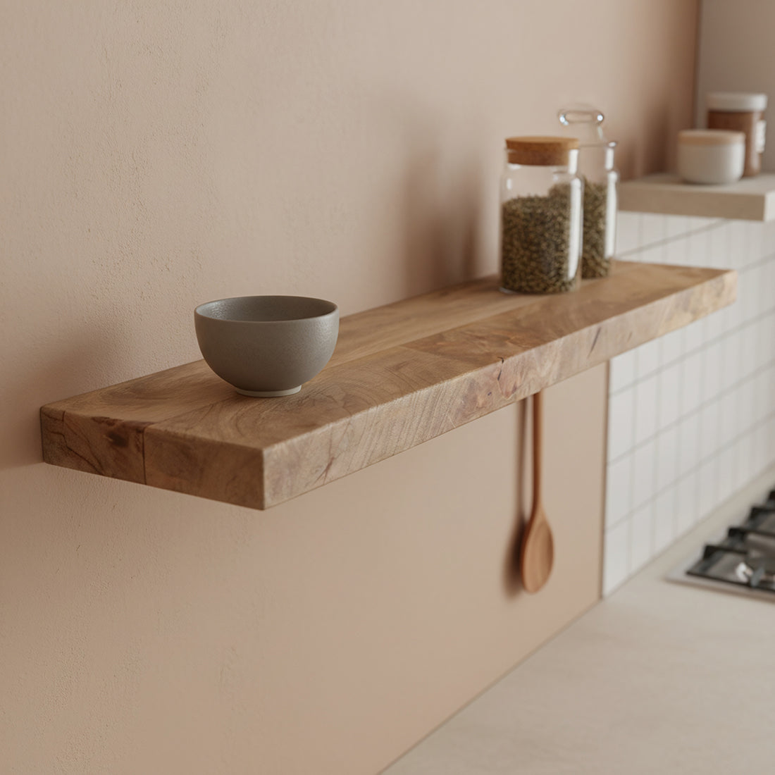 Mangohouten zwevende wandplank - 80x18x3,8 cm