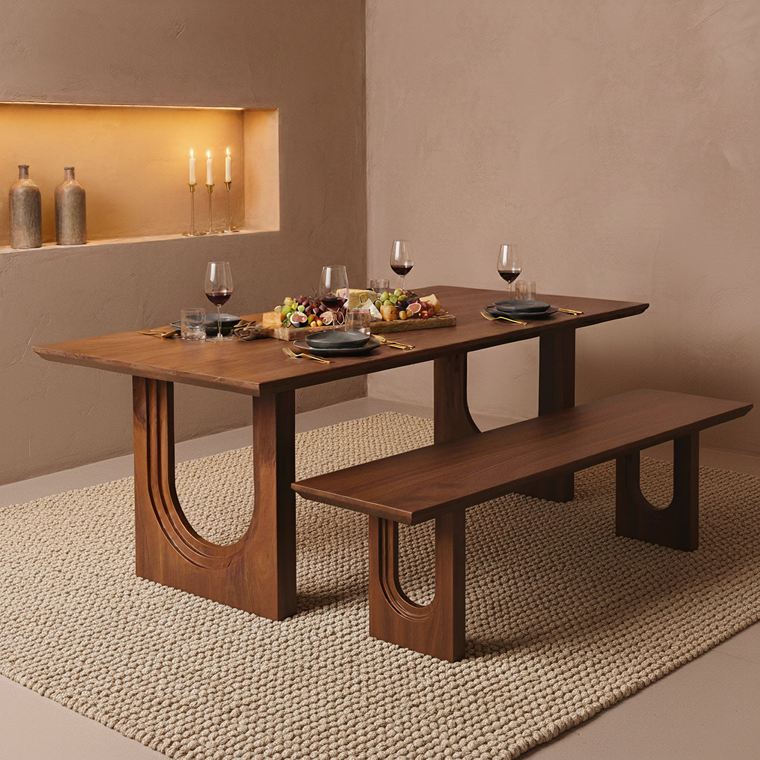 Bullnose Chamfered mangohouten eetkamerbank - 180 cm