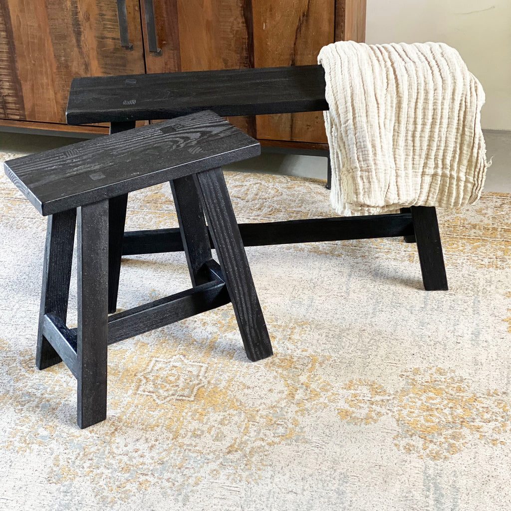 Large black industrial bench - 85x20x50 cm