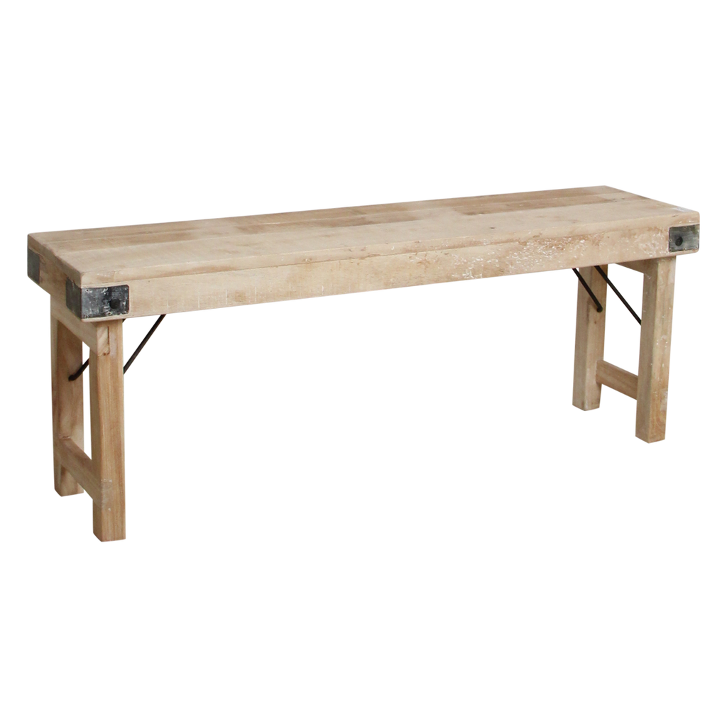 Limewash inklapbare eetkamerbank - FSC-gerecycled hout - 120 cm