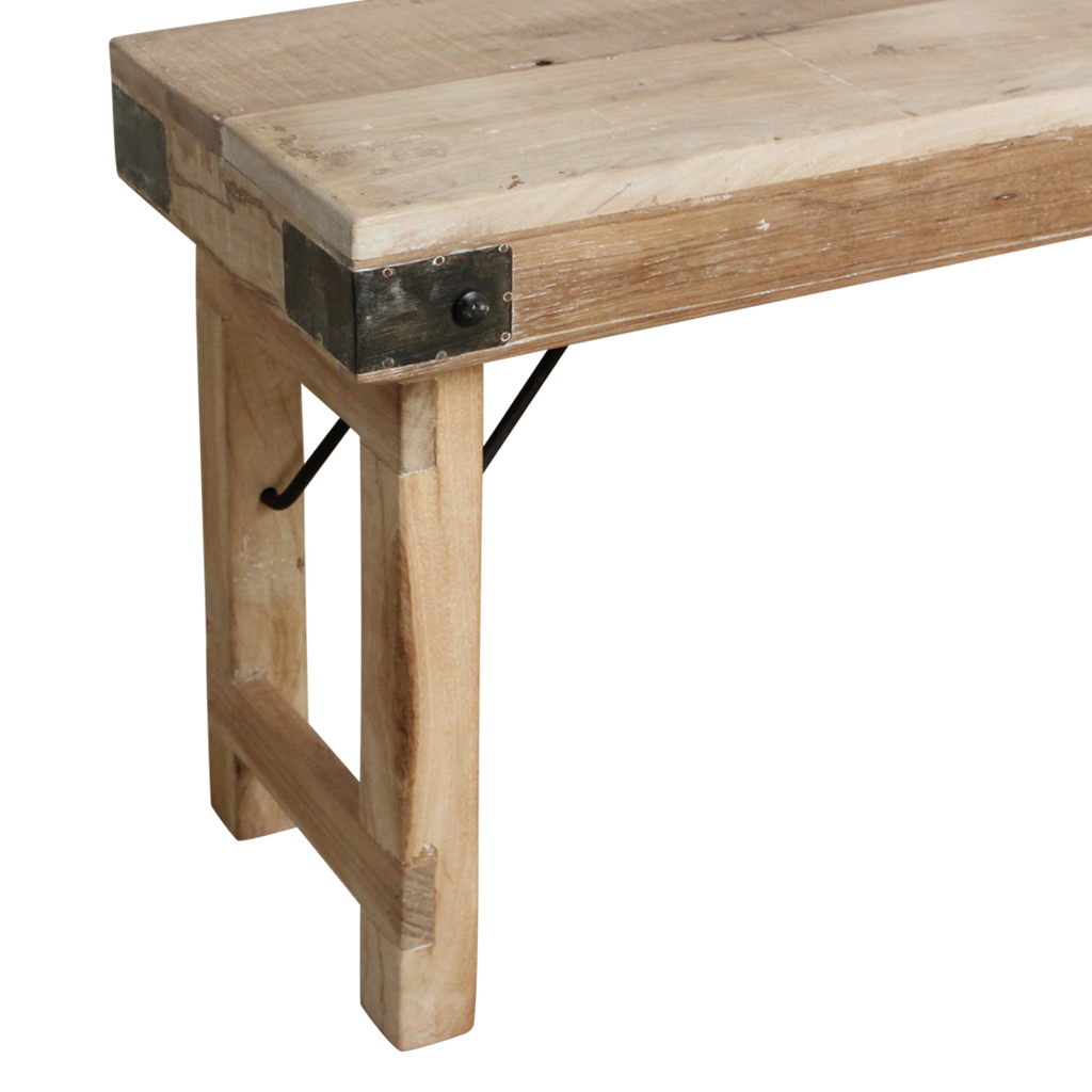 Limewash inklapbare eetkamerbank - FSC-gerecycled hout -160 cm