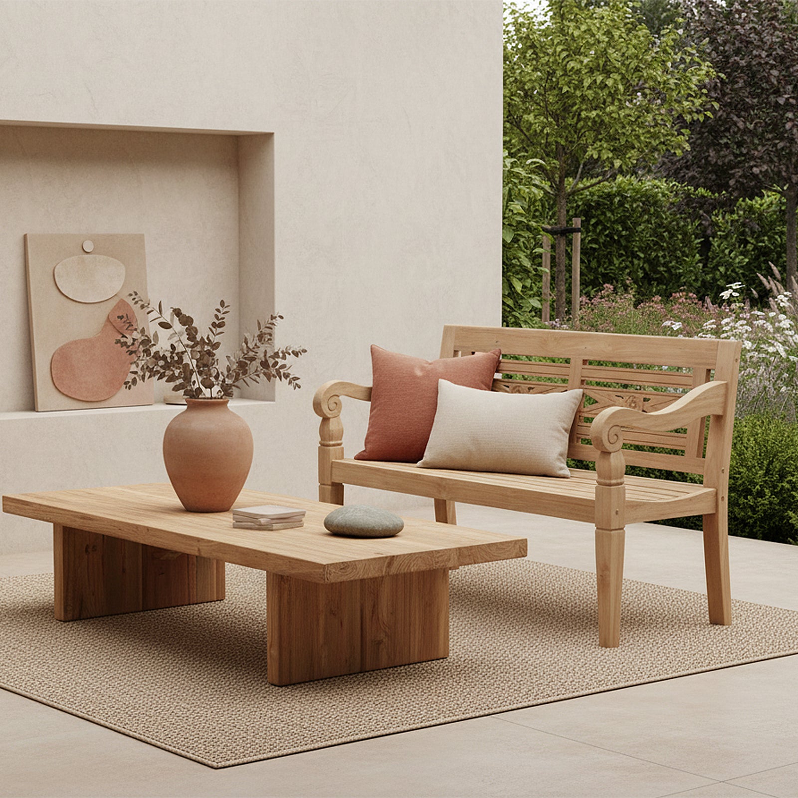 Boho teakhouten tuinbank