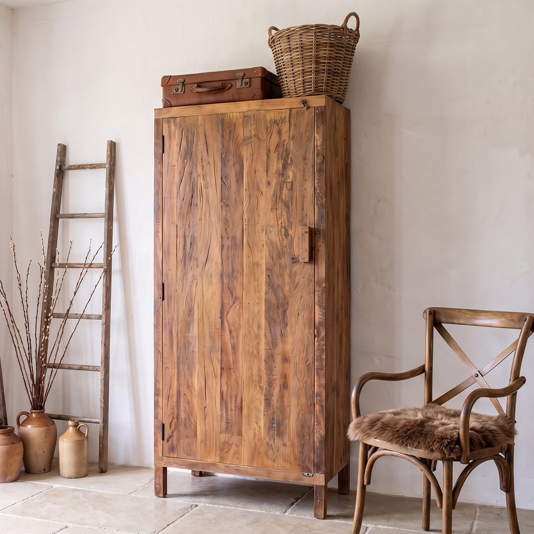 Farmwood 1-door cabinet - FSC-recycled wood - 80x40x180 cm