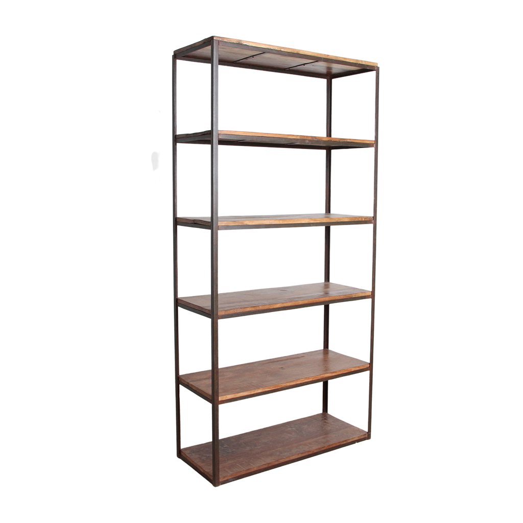Industrial tall iron rack with FSC wooden shelves