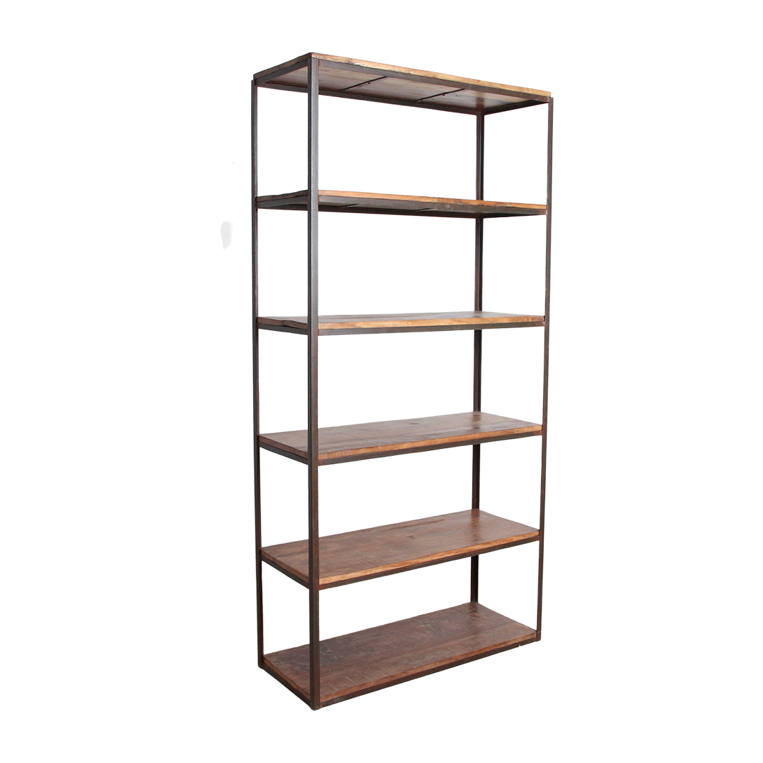 Industrial tall iron rack with FSC wooden shelves