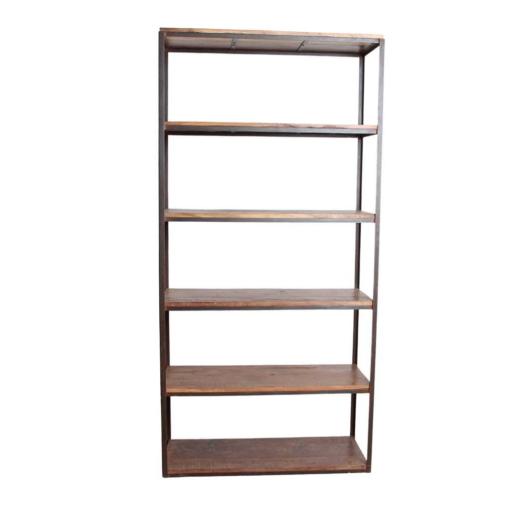 Industrial tall iron rack with FSC wooden shelves