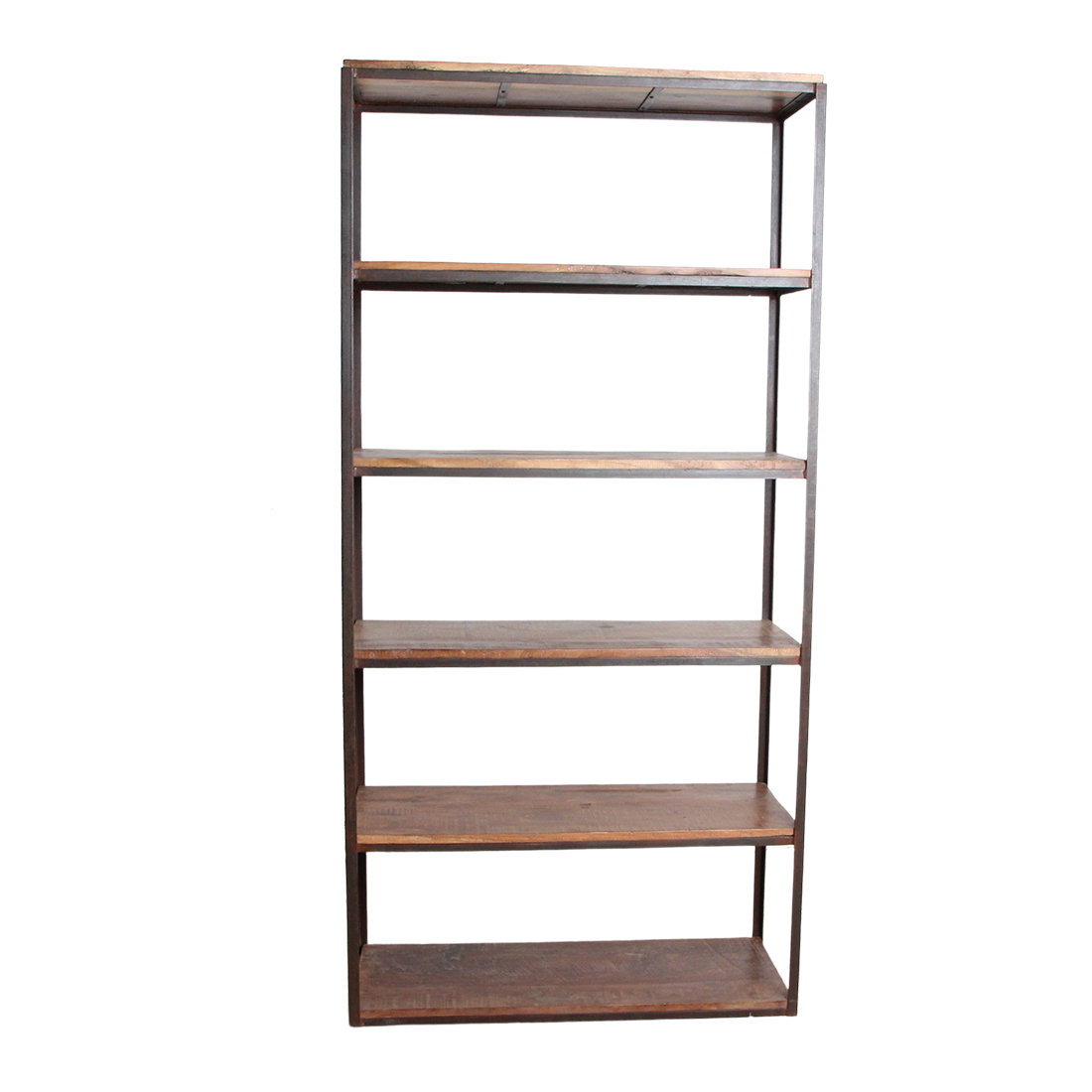 Industrial tall iron rack with FSC wooden shelves