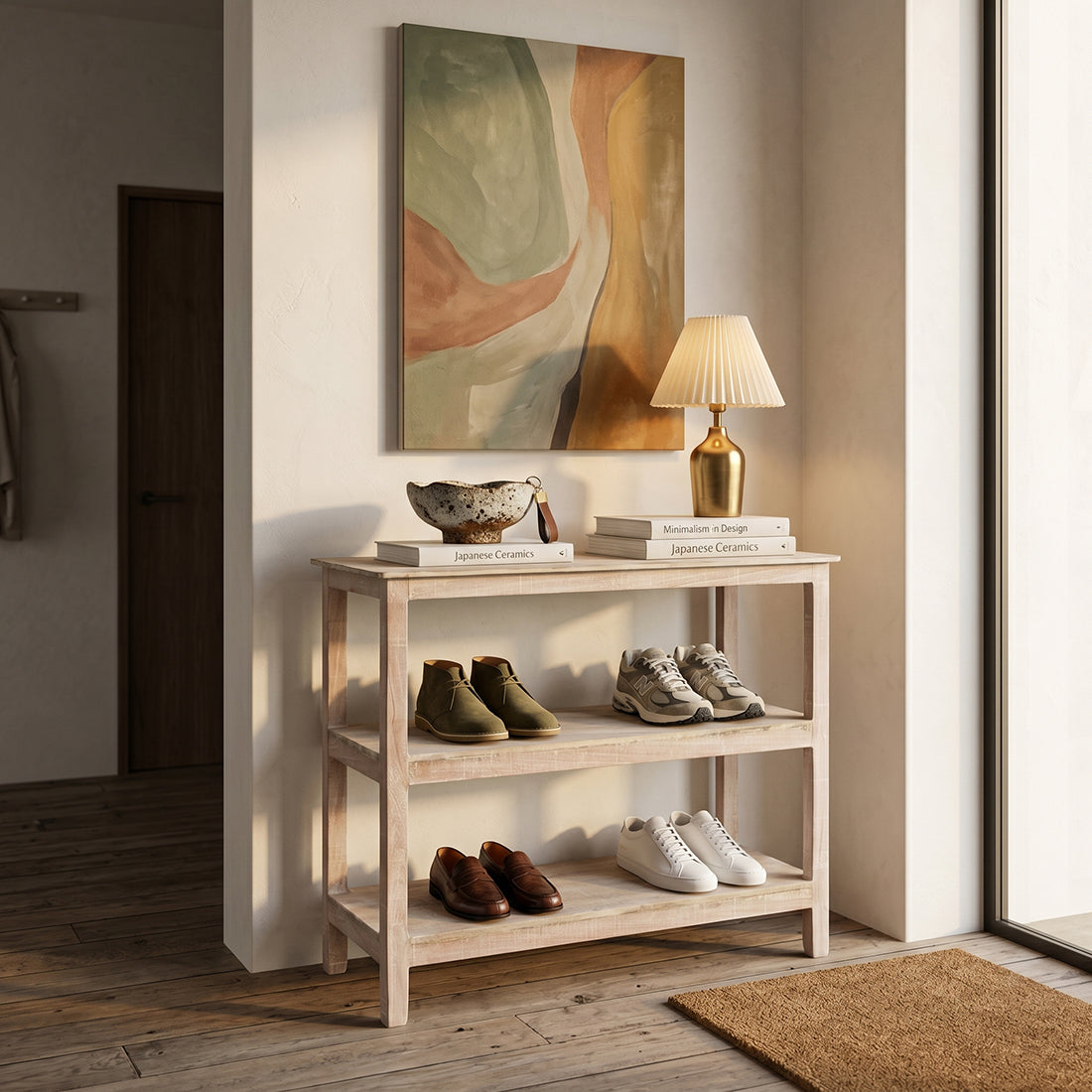 Limewash shoe rack - 90x35x76 cm