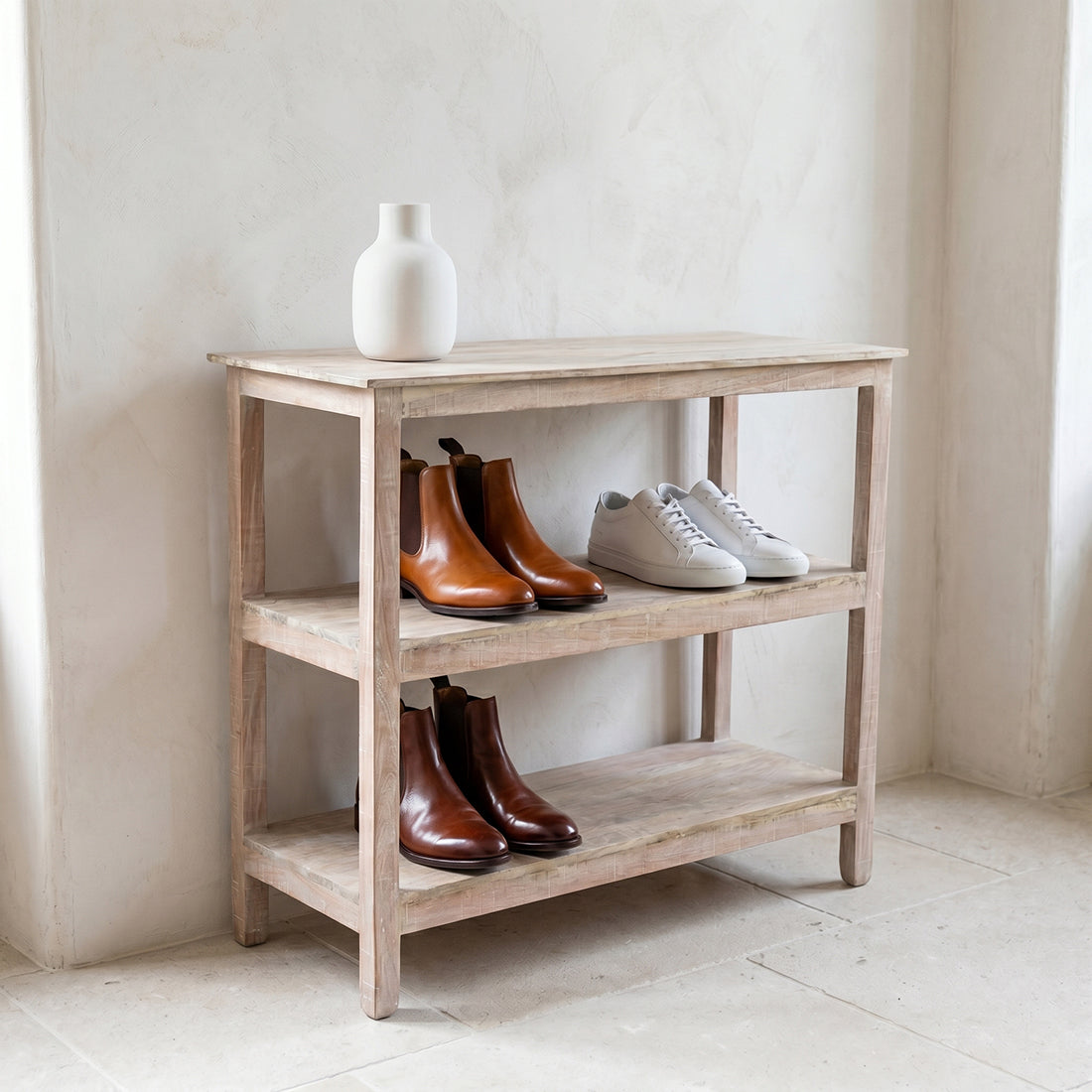 Limewash shoe rack - 90x35x76 cm