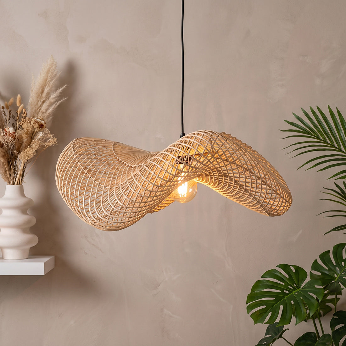 Wave Rattan-Hängeleuchte L - Ø 71x26 cm