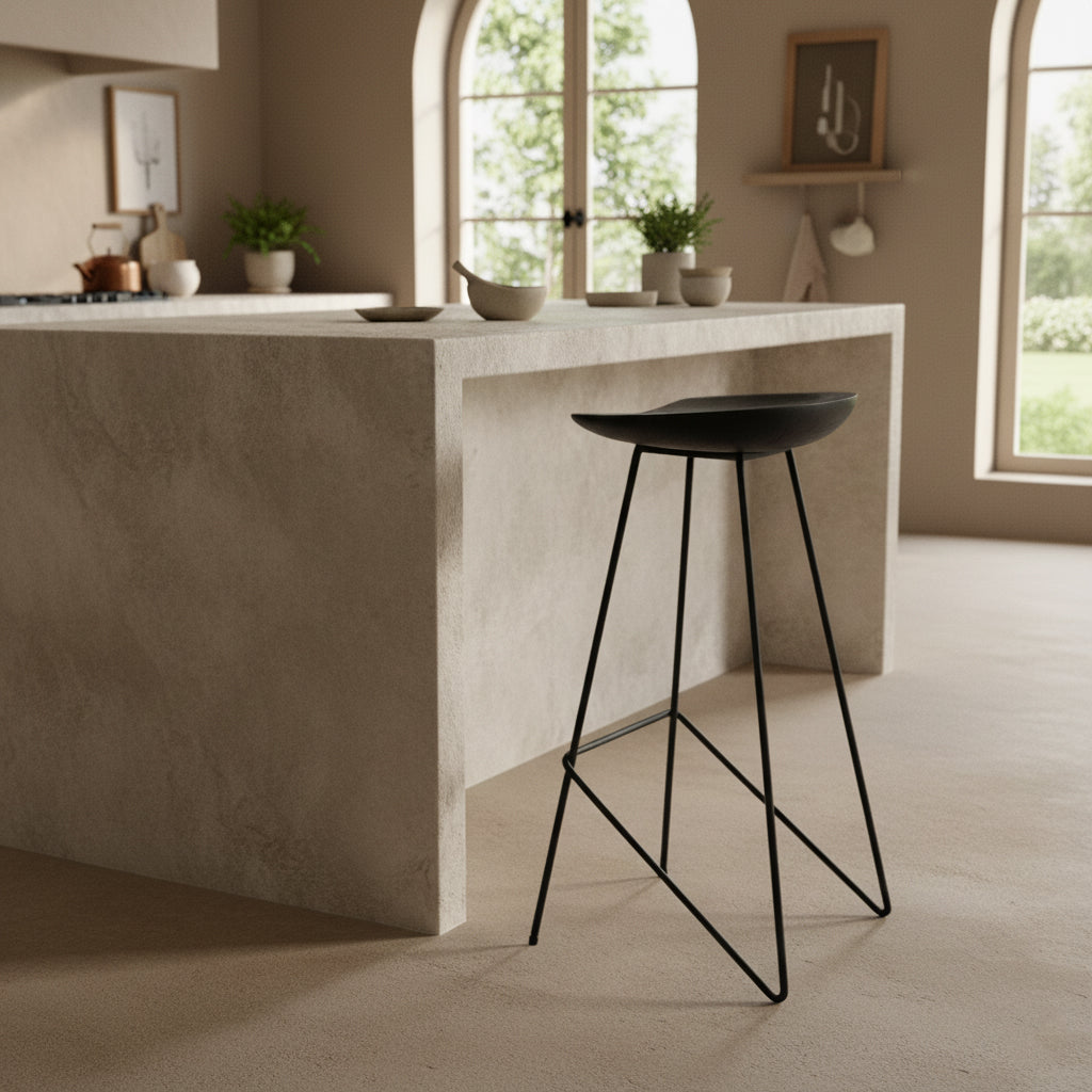 Loft teakhouten barkruk zwart - 41x42x77 cm