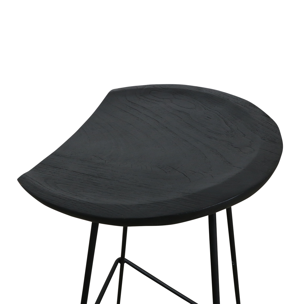 Loft teakhouten barkruk zwart - 41x42x77 cm