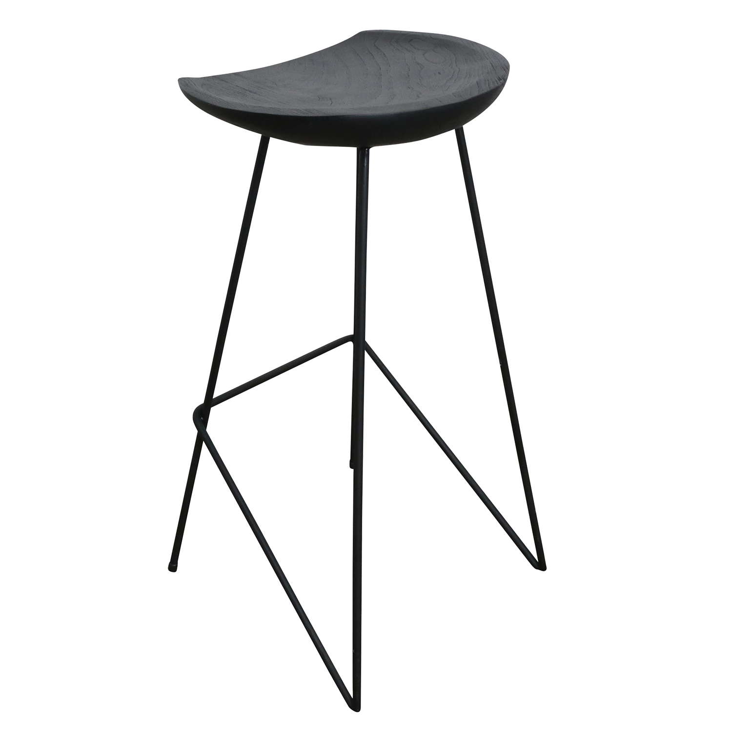Loft teakhouten barkruk zwart - 41x42x77 cm