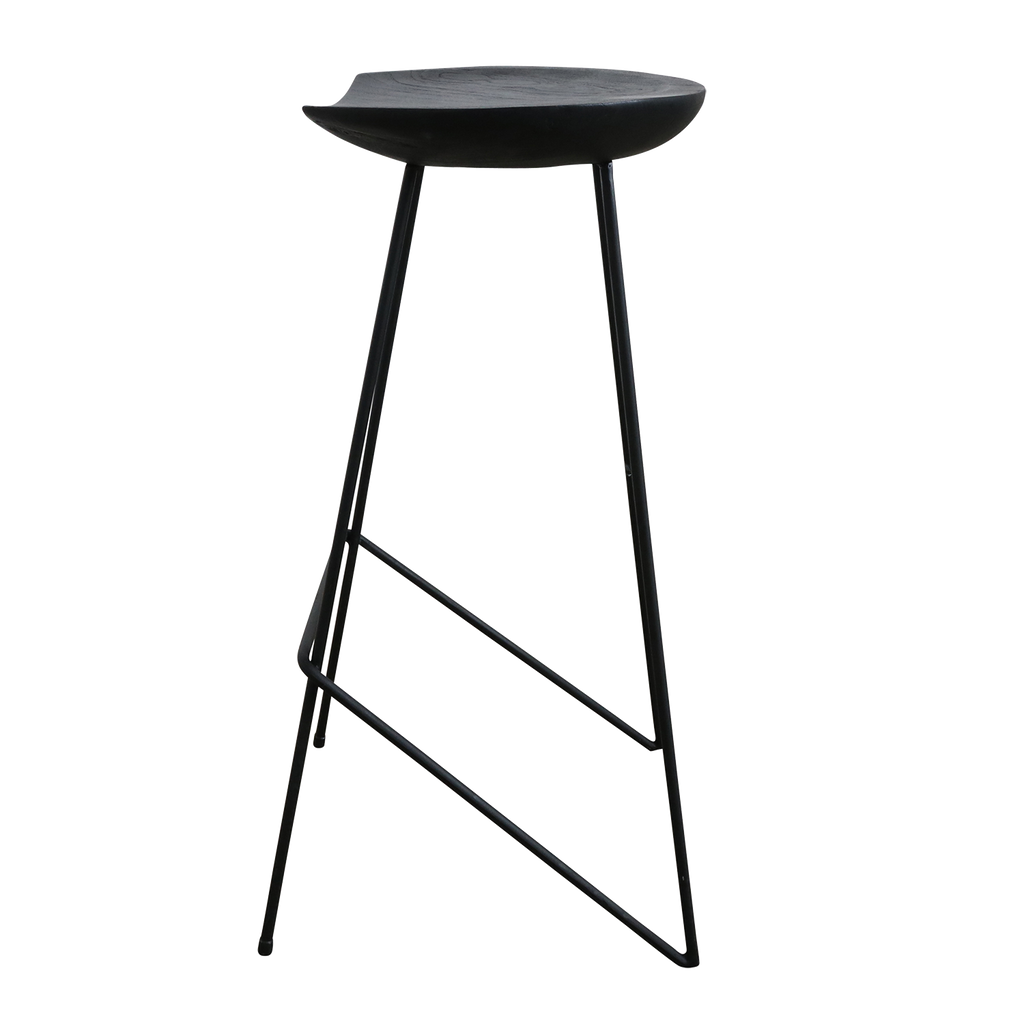Loft teakhouten barkruk zwart - 41x42x77 cm