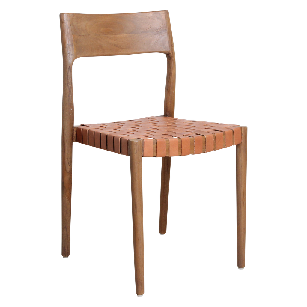 Freya teak eetkamerstoel met leer - Naturel (set van 2)
