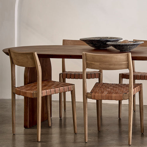 Freya teak eetkamerstoel met leer - Naturel (set van 2) - Noël Home