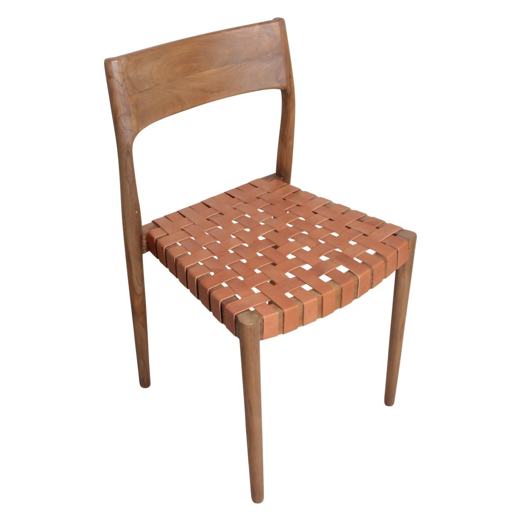 Freya teak eetkamerstoel met leer - Naturel (set van 2)