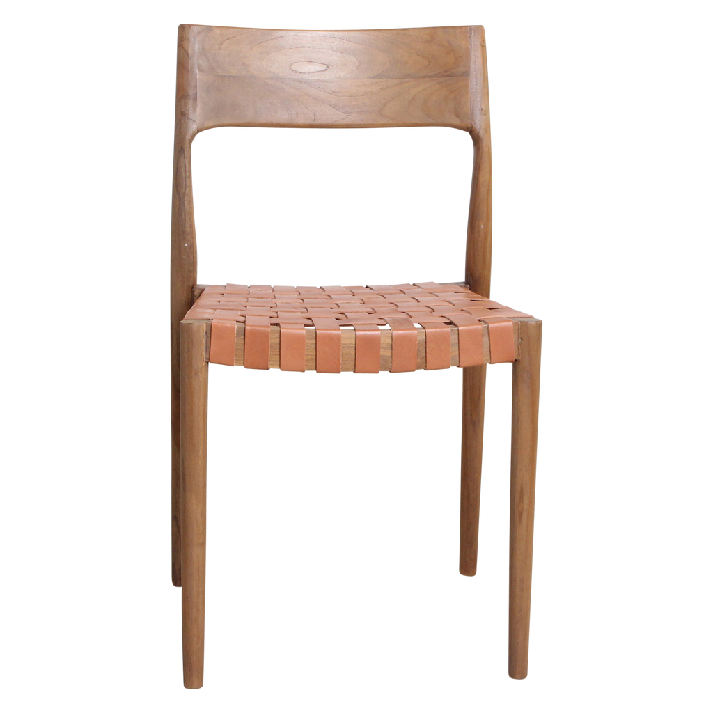 Freya teak eetkamerstoel met leer - Naturel (set van 2)