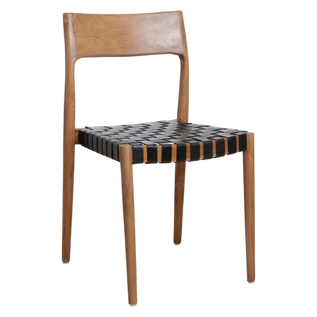 Freya teak eetkamerstoel met leer - Zwart (set van 2)