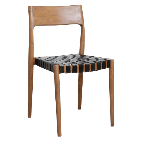Freya teak eetkamerstoel met leer - Zwart (set van 2) - Noël Home