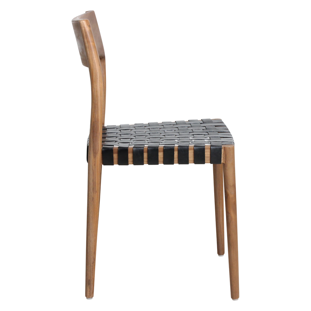Freya teak eetkamerstoel met leer - Zwart (set van 2)