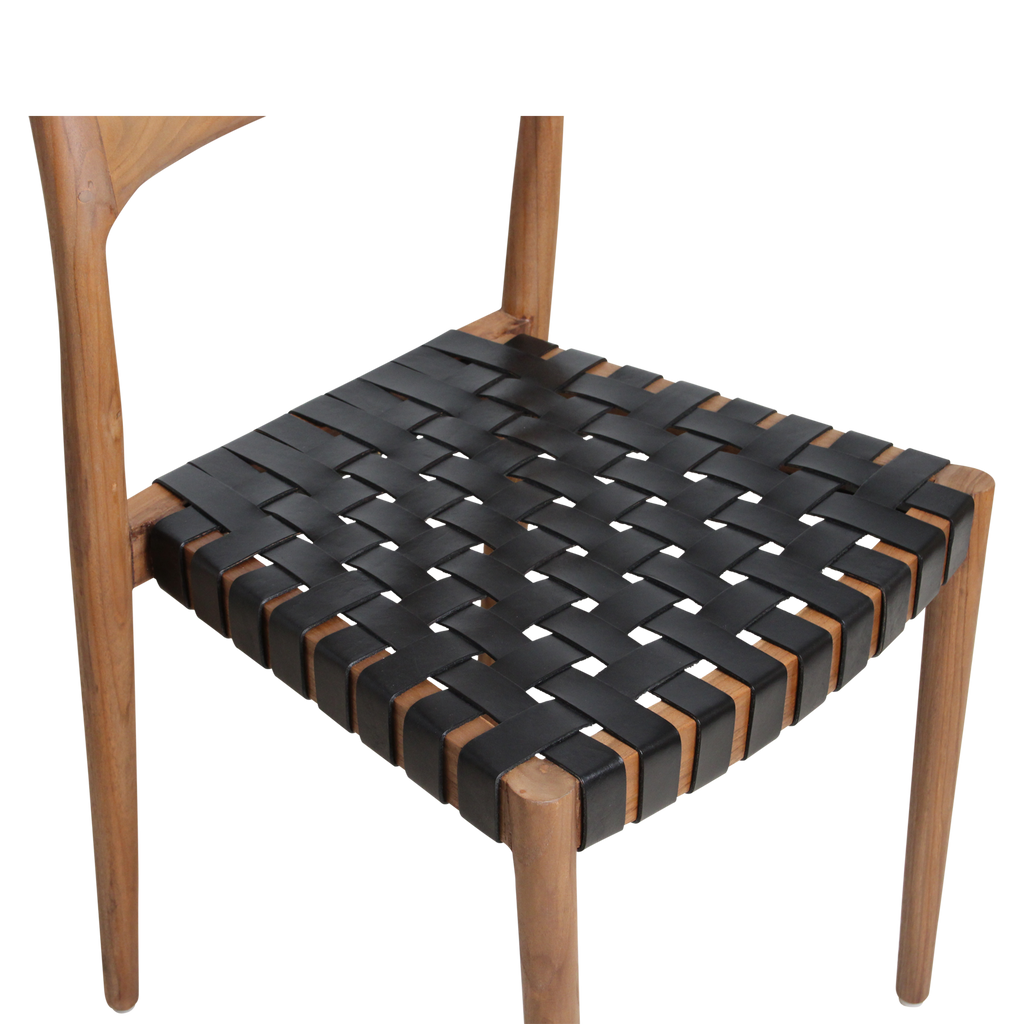 Freya teak eetkamerstoel met leer - Zwart (set van 2)