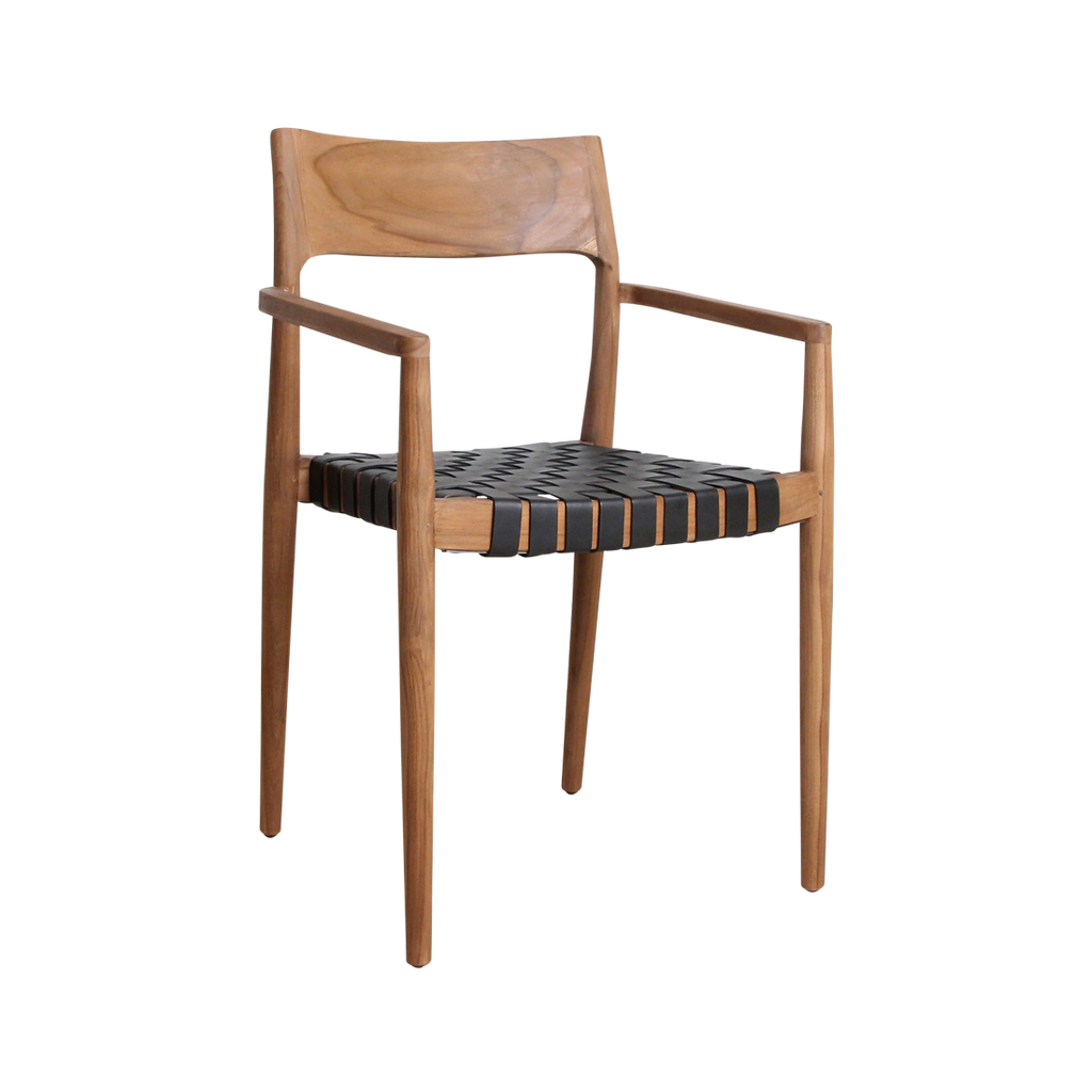 Freya Teak Dining Chair with Armrest - Black (set of 2)
