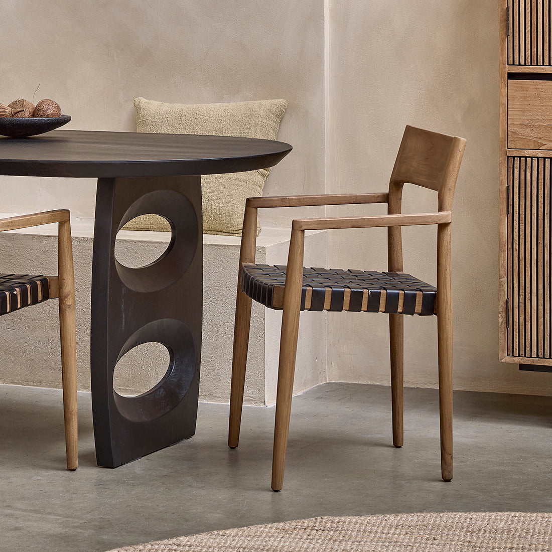 Freya Teak Dining Chair with Armrest - Black (set of 2)