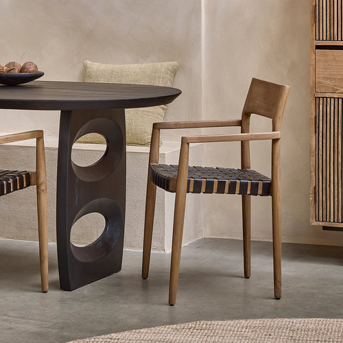 Freya Teak Dining Chair with Armrest - Black (set of 2)