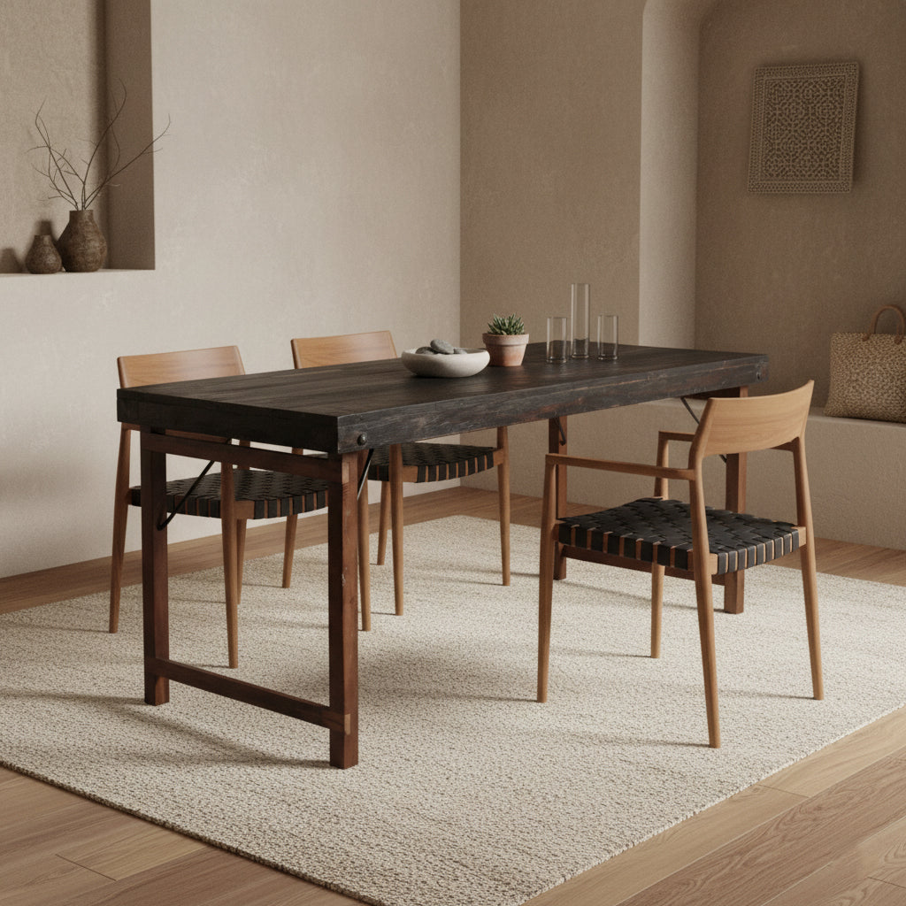 Freya Teak Dining Chair with Armrest - Black (set of 2)