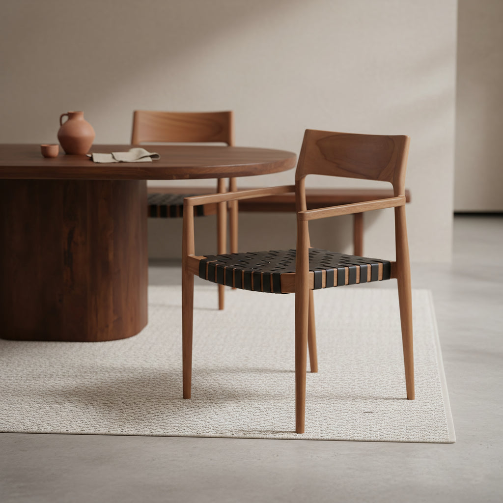 Freya Teak Dining Chair with Armrest - Black (set of 2)