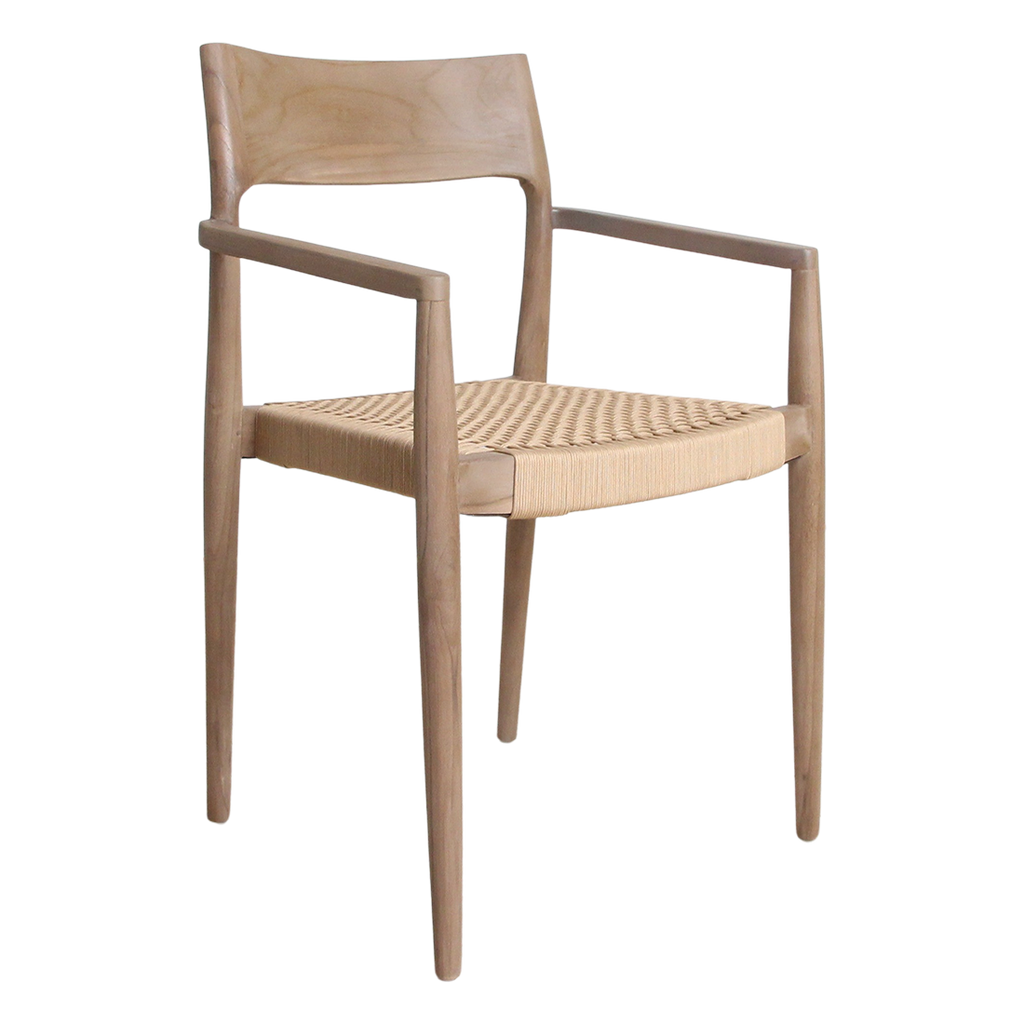 Freya licht teakhouten tuinstoel met armleuning - Naturel (set van 2)